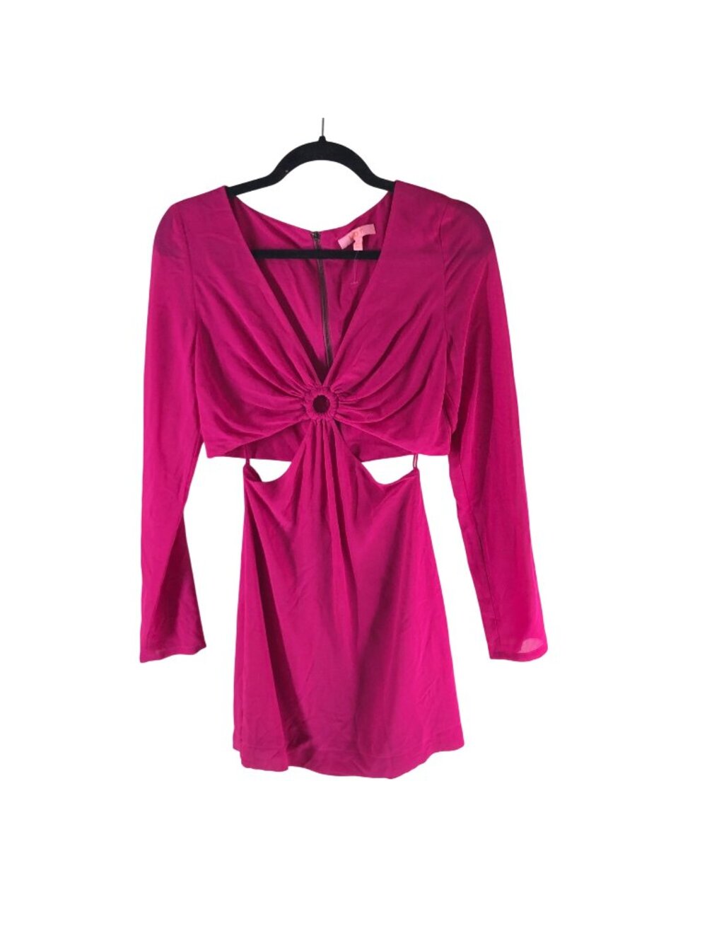 LDT Fuchsia Cutout Long-Sleeve Mini Dress Keyhole Front Back Zipper Closure 4